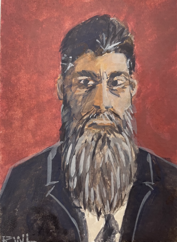 Painted portrait of a bearded man