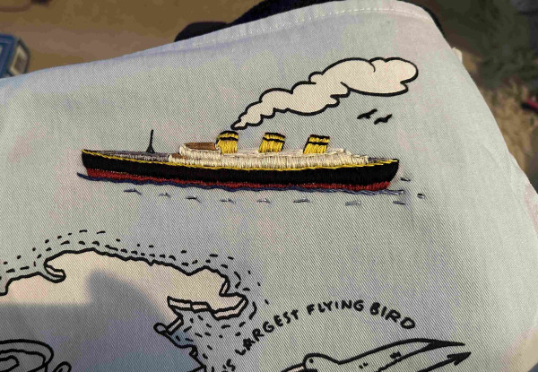 An embroidered ship. 