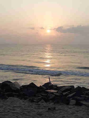 Sunrise. Bay of Bengal. Promenade Beach. Pondicherry.