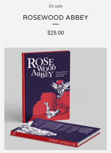 Mockup of Rosewood Abbey book mentioning On Sale $25