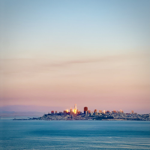 Photo of San Francisco from Sausalito at sunset.