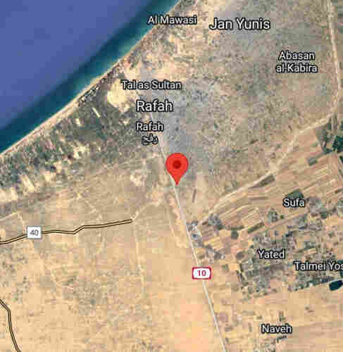 map of Israel Gaza border with location of the IDF attacks by Egyptian border.