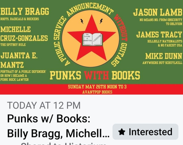 As for Punks With Books, featuring Billy bragg and other authors. Green background, red star.