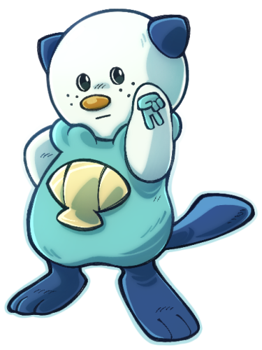 A digital drawing, showing a drawing of a sassy oshawott, the otter pokemon holding up a peace sign in the style of that one dog meme.