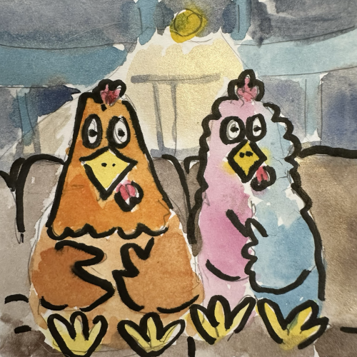 Two chickens in a movie theater 