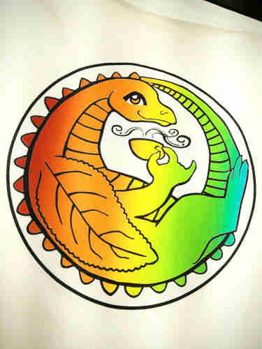 Friday Tea's Matcha mascot logo printed in a rainbow gradient 