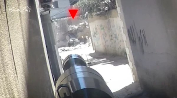 Screenshot of a video showing the Qassam Brigade targeting IOF troops and vehicle in Jabalia camp on 14 May, 2024