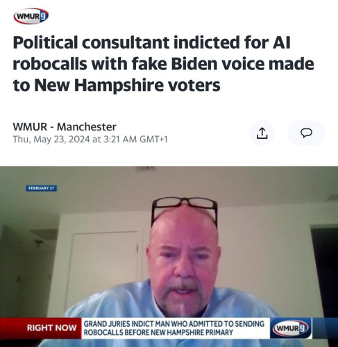 Headline Political consultant indicted for Al robocalls with fake Biden voice made to New Hampshire voters 

Waste of an opportunity. They didn’t even make Biden rap WAP
