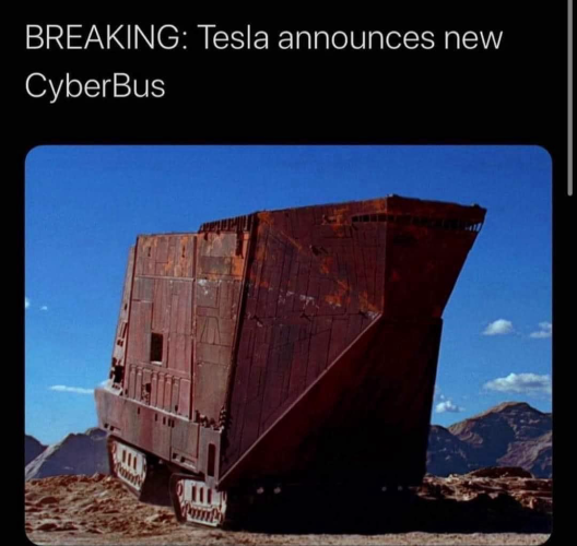 (A Star Wars sand crawler)  BREAKING: Tesla announces new CyberBus
