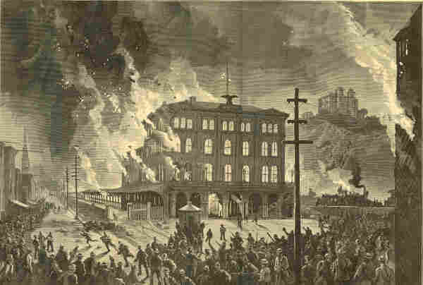 Burning of Union Depot, Pittsburgh, Pennsylvania, July 21–22, 1877, engraving from Harper's Weekly. Vol XXL, No. 1076, New York, Saturday, August 11, 1877., Public Domain, https://commons.wikimedia.org/w/index.php?curid=894628