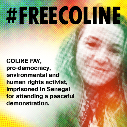 #FreeColine

Coline Fay, pro-democracy, environmental and human rights activist, imprisoned in Senegal for attending a peaceful demonstration.