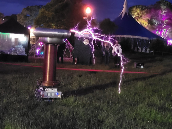 Tesla coil at EMF camp 

Bright white sparks on the right side