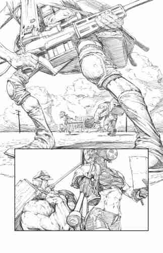 A pencil drawing of a comic book page.