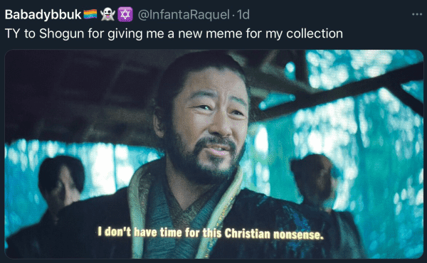Thank you to “Shogun” for giving me a new meme: Yabushige saying “I don’t have time for this Christian nonsense.”