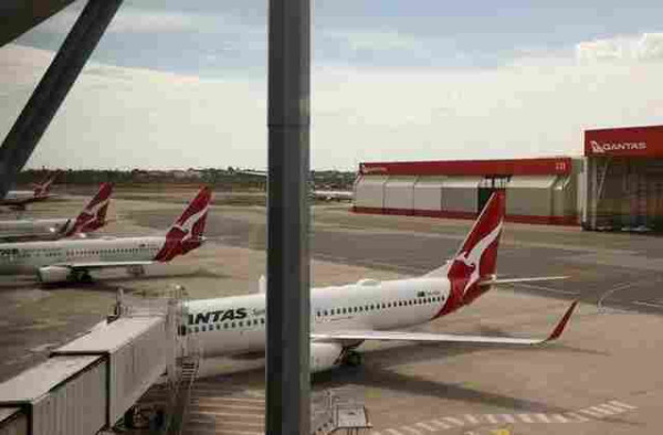 FILE PHOTO: Qantas planes are seen at a domestic terminal at Sydney Airport in Sydney, Australia, November 16, 2020. REUTERS/Loren Elliott/File Photo