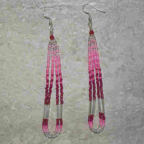 Pink and silver Native beaded loop earrings