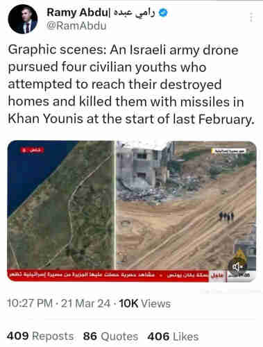 Drone footage showing Israel murdering 4 palestinians in cold blood