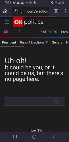 Cnn mobile site displays message:

Uh-oh! It could be you, or it could be us, but there's no page here.  
