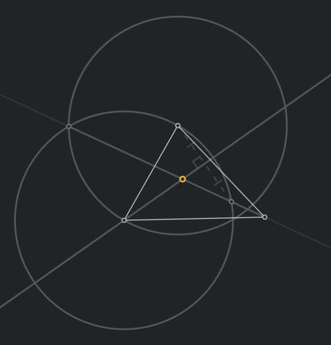 A screenshot of the Euclidea mobile game, featuring a solution to finding the Torricelli point using only a compass and straight edge.