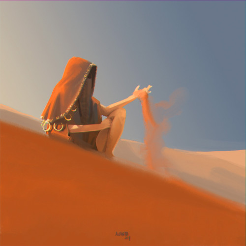 Girl sitting in a desert