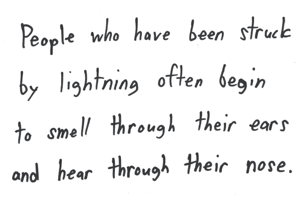 People who have been struck by lightning often begin to smell through their ears and hear through their nose.