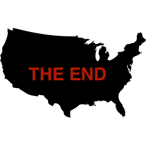 The End written over a silhouette of the US