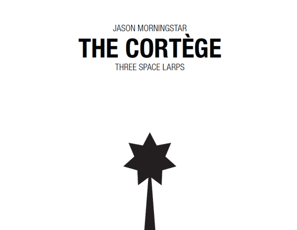 The cover for the space larp "The Cortege", showing a simple star symbol and clean lettering.