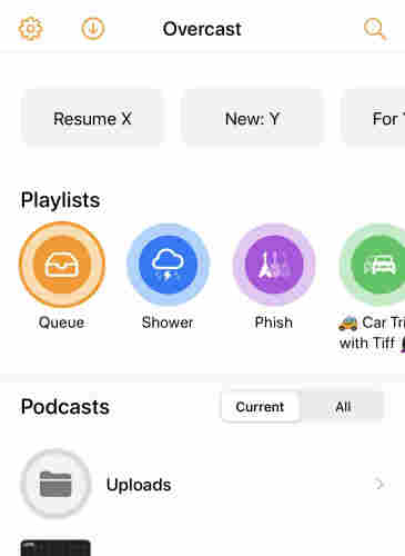 Partial screenshot of new Overcast UI with placeholders for the Recents section instead of actual content.