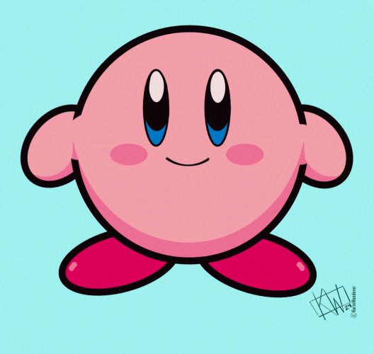 Digital drawing of Kirby, ready & excited to play!