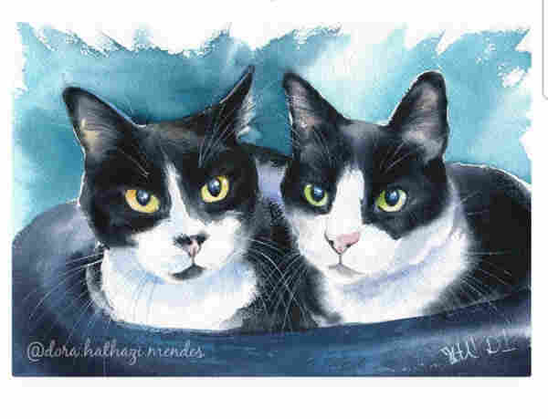 Tuxedo Cat Painting by Dora Hathazi Mendes
