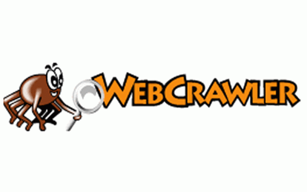 Logo of a cute, wide eyed spider with a magnifying glass and WebCrawler in large, friendly letters