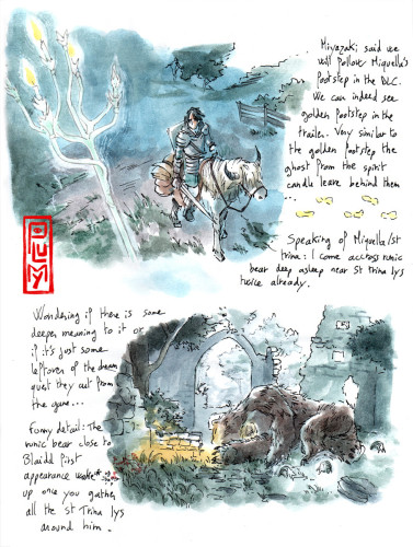Elden ring journal page about golden footsteps and dreaming runic bear