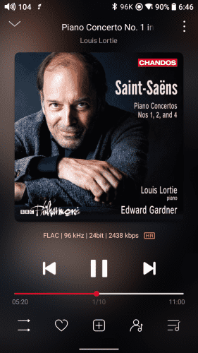 Screenshot of HiRes audio player with album cover just showing Louis Lortie  looking into the camera and smiling. It is a close up. 
