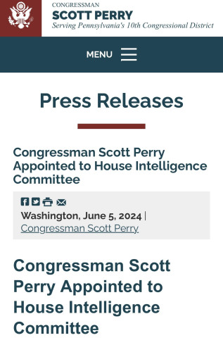 Traitor Scott Perry, who begged Trump for a pardon for SOMETHING, appointed to the powerful house intelligence committee