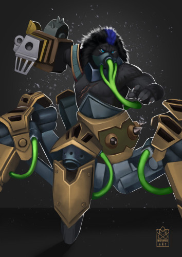 Black Anthro Lion as the Character Urgot from the Game League of Legens.