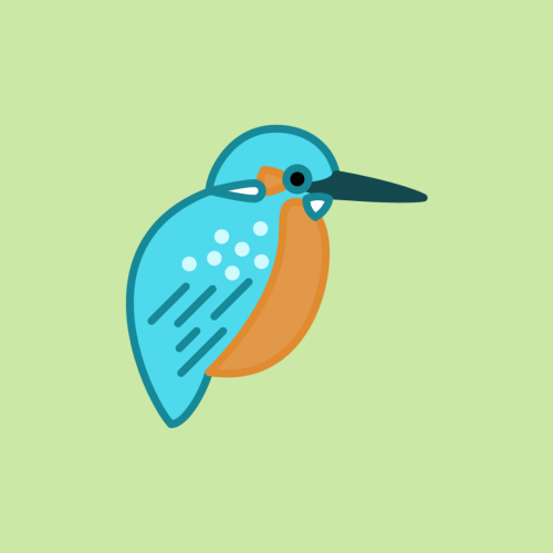An illustration of a kingfisher bird against a light green background