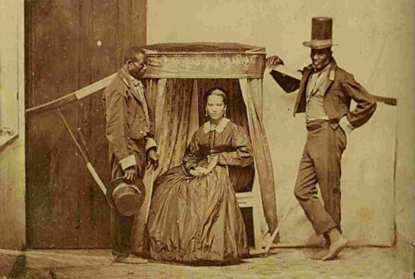 Lady in litter being carried by her slaves, province of São Paulo in Brazil, ca.1860.
