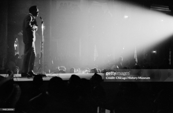 American Soul musician Jackie Wilson (1934 - 1984) performs onstage at the Trianon Ballroom, Chicago, Illinois, 1964. (Photo by Raeburn Flerlage/Chicago History Museum/Getty Images)