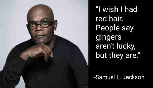 "I wish I had red hair. People say gingers aren't lucky, but they are."
-Samuel L. Jackson