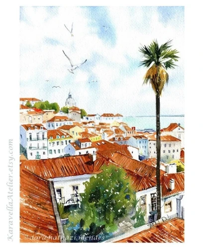 Lisbon Alfama painting by Dora Hathazi Mendes
