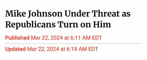 Headline Mike Johnson Under Threat as Republicans Turn on Him 

MTG calls republicans failures?

The only thing they hate more than you-is themselves 

