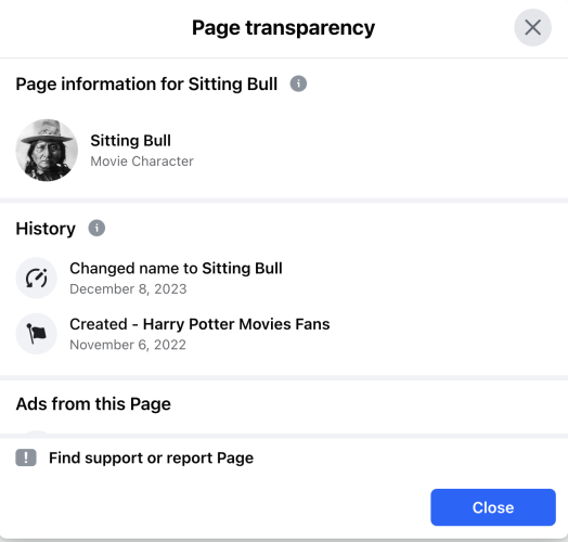 Page transparency
Page information for Sitting Bull ©
Sitting Bull
Movie Character
History O
Changed name to Sitting Bull
December 8, 2023
Created - Harry Potter Movies Fans
November 6, 2022