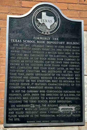 Texas historical plaque outside Book Depository where JFK was shot