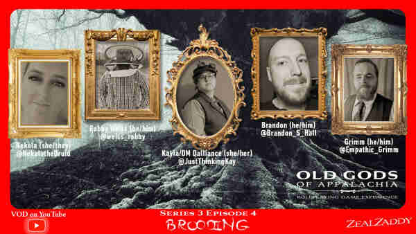 New YouTube video of our “Old Gods of Appalachia” actual play, series 3: “Brooding” – https://youtu.be/QGfbppqUvOc