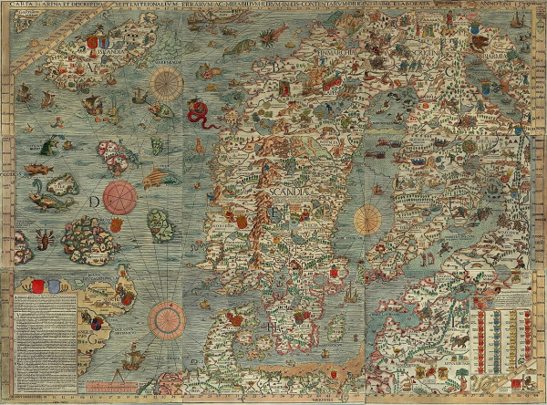 Picture (colour) of the Carta Marina by Olaus Magnus