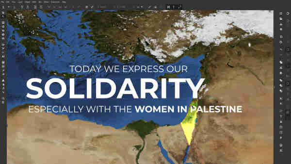 3D world map with focus on the mediteranean sea. We stand in solidarity of women and support a Free Palestine for it's female population.