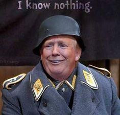 Photos hopped image if Trump's face over Sergeant Schultz from 1960s TV show Hogan's Heros.