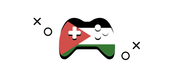 Logo of the Palestinian Relief Bundle, it's a game pad with the colors of the Palestinian flag.