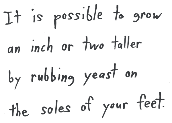 It is possible to grow an inch or two taller by rubbing yeast on the soles of your feet.
