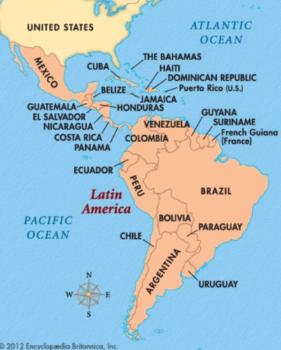 map of south and central America